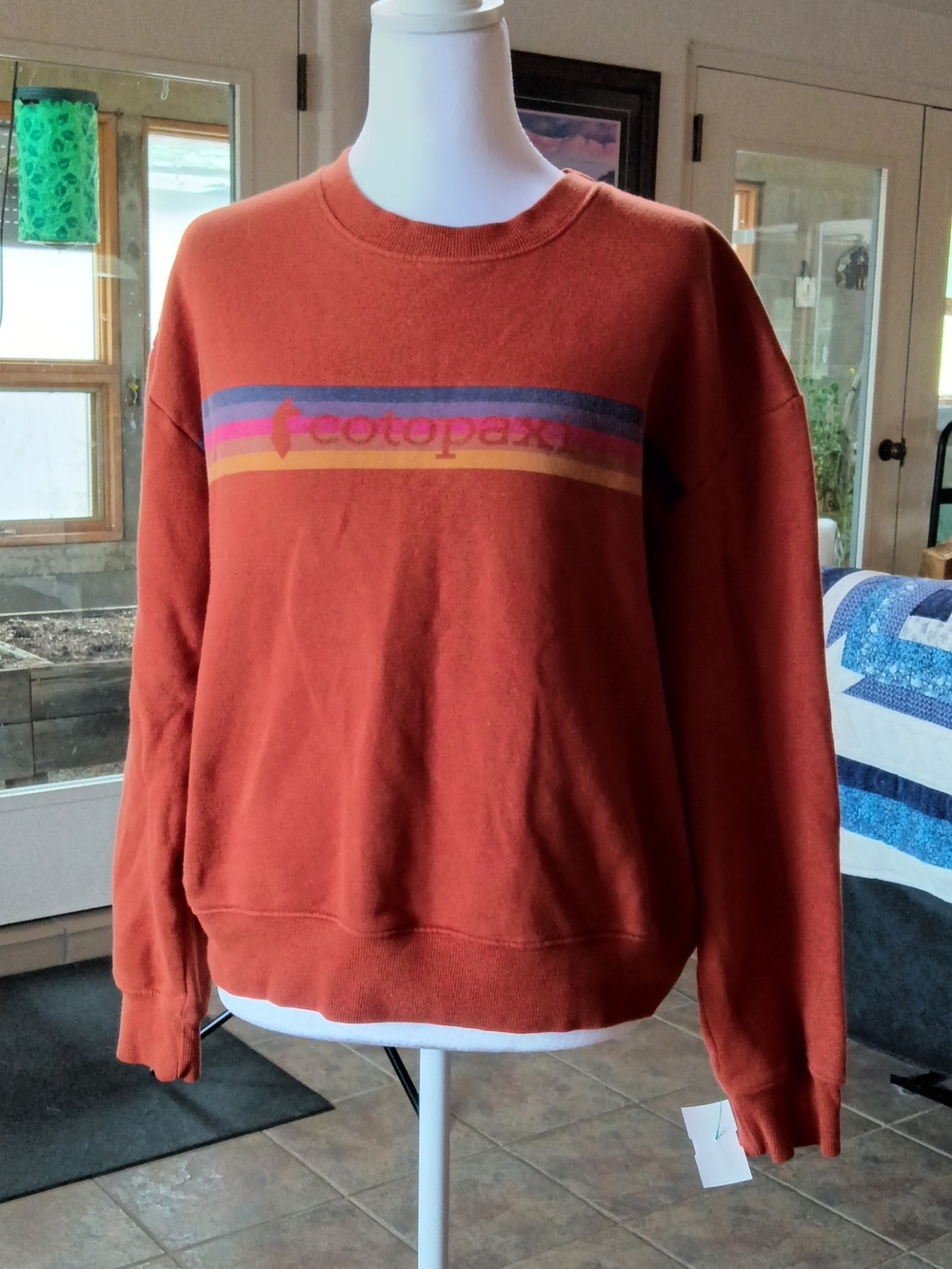 cotopaxi Rust Crewneck Sweatshirt with Multicolor Stripe